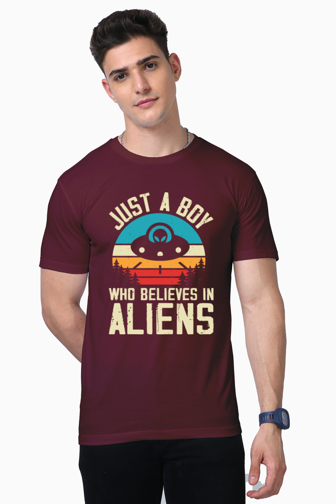 Unisex Supima Cotton T-Shirt | Regular Fit | Round Neck | Short Sleeve | Ultra-Soft & Durable | Just a boy who belives in Aliens