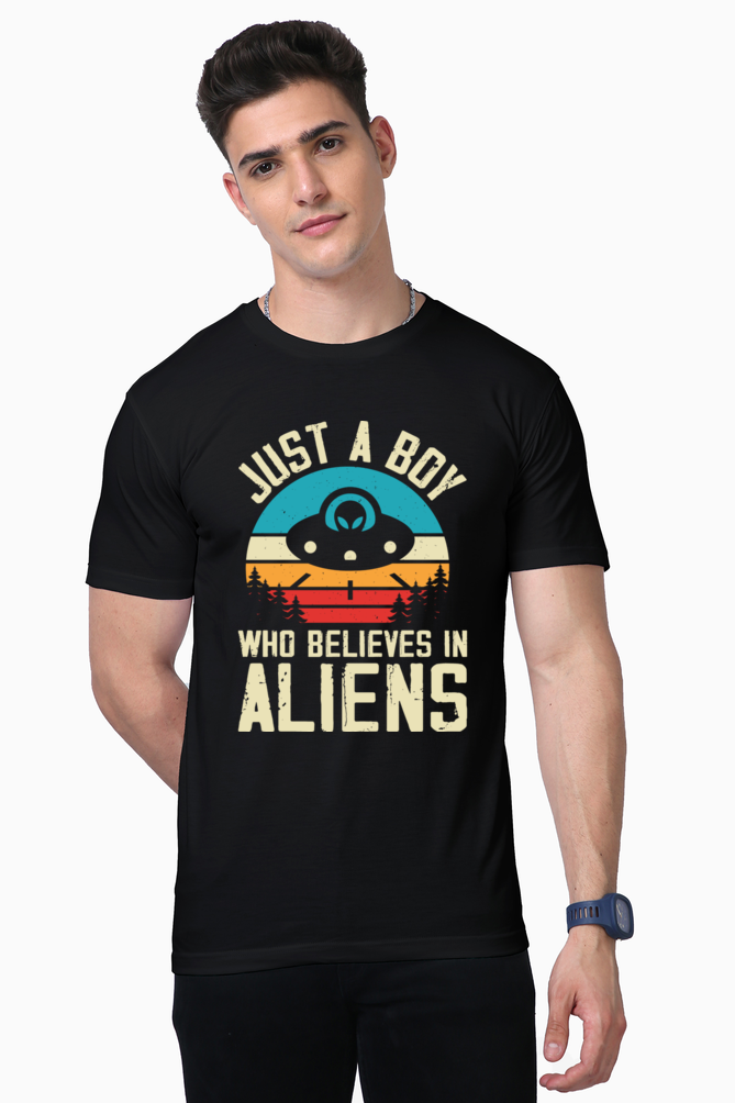 Unisex Supima Cotton T-Shirt | Regular Fit | Round Neck | Short Sleeve | Ultra-Soft & Durable | Just a boy who belives in Aliens