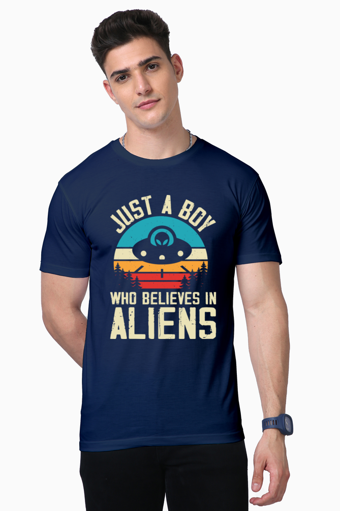 Unisex Supima Cotton T-Shirt | Regular Fit | Round Neck | Short Sleeve | Ultra-Soft & Durable | Just a boy who belives in Aliens