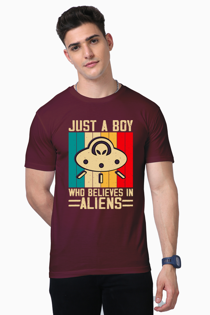 Unisex Supima Cotton T-Shirt | Regular Fit | Round Neck | Short Sleeve | Ultra-Soft & Durable | Just a boy who belives in Aliens
