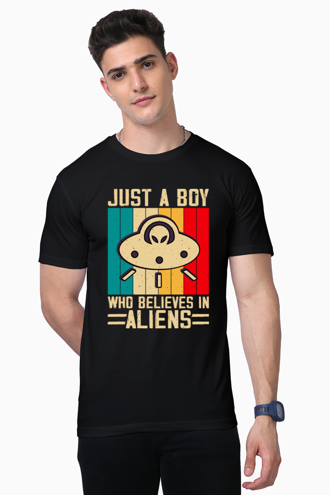Unisex Supima Cotton T-Shirt | Regular Fit | Round Neck | Short Sleeve | Ultra-Soft & Durable | Just a boy who belives in Aliens