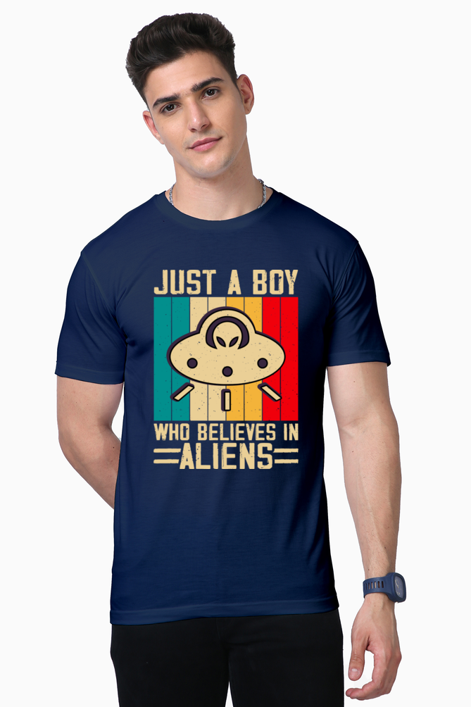 Unisex Supima Cotton T-Shirt | Regular Fit | Round Neck | Short Sleeve | Ultra-Soft & Durable | Just a boy who belives in Aliens